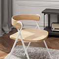 Modern Stylish Dining Chair With Wooden Seat And White Metal Frame In Living Space