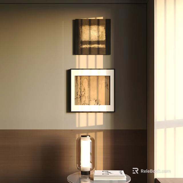 Elegant Picture Frame With Artwork Hanging On Neutral Wall In Warm Sunlight 3d model 