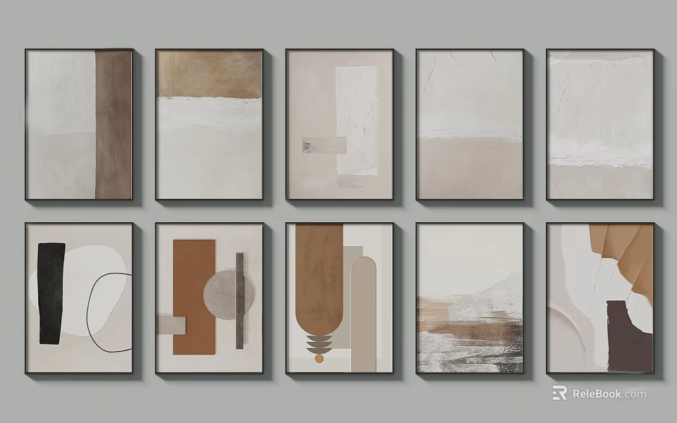 Abstract Wall Art With Neutral Tones Geometric Shapes And Textured Frames 3d model