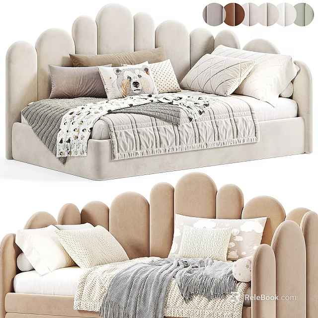Beige Soft Sectional Sofa With Multiple Plush Pillows And Cozy Knit Blanket 3d model