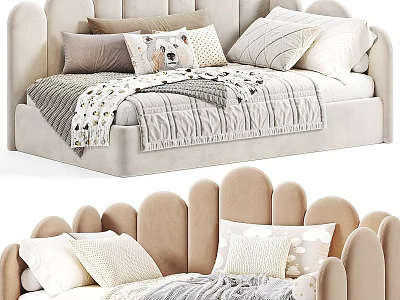 Beige Soft Sectional Sofa With Multiple Plush Pillows And Cozy Knit Blanket 3d model