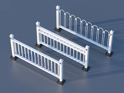 White Metal Road Barriers With Curved And Straight Designs And Black Bases 3d model