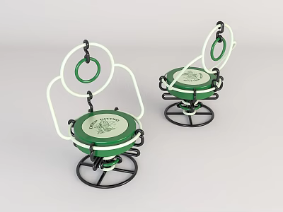 Modern Leisure Chair With Green Seat Black Metal Frame White Ring And Spring Base Design 3d model