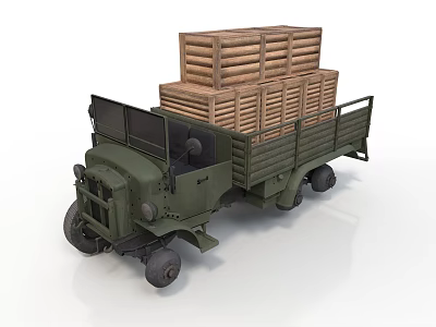 Green Cargo Truck Loaded With Stacked Wooden Crates In Rear Bed 3d model Green Cargo Truck Loaded With Stacked Wooden Crates In Rear Bed 3d model
