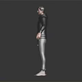 3D Male Character Model Wearing Grey Hoodie Pants And Sneakers With Pink Blue Logo