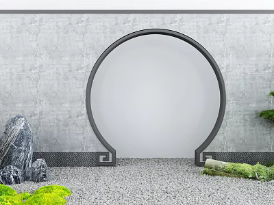 Circular Archway with Gray Wall Gravel Ground Stones and Green Plants 3d model