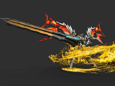 Armored Fantasy Game Movie Character With Flaming Weapon And Golden Aura Effects 3d model