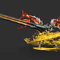 Armored Fantasy Game Movie Character With Flaming Weapon And Golden Aura Effects