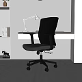 Modern Home Office Desk With Black Mesh Chair White Desk Lamp And Bookshelf
