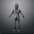 3D Sci Fi Character Model With Animal Head Goggles Blue White Striped Coat