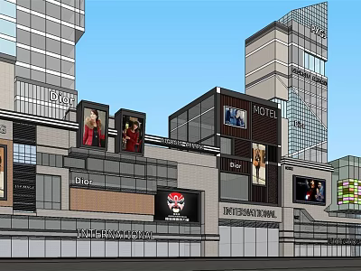 Modern Commercial Complex With High Rise Buildings Motel Shops And Billboards 3d model