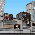 Modern Commercial Complex With High Rise Buildings Motel Shops And Billboards