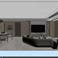 Modern Open Living Dining Room Interior With Sofa Coffee Table Rug And Chandelier