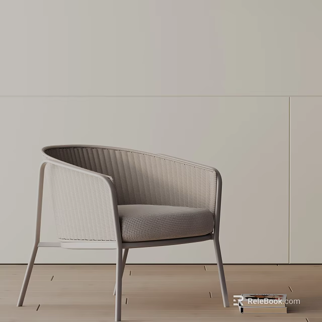 Modern Leisure Chair With Light Gray Wicker Design And Comfortable Plush Cushion 3d model 