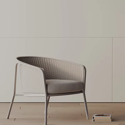 Modern Leisure Chair With Light Gray Wicker Design And Comfortable Plush Cushion 3d model