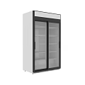 Commercial Double Door Display Cabinet With Transparent Glass Doors Black Frame And White Shelves