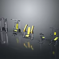 Complete Set Of Gym Fitness Equipment With Training Machines And Yellow Seats