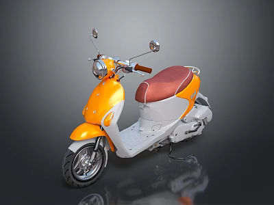 Orange And White Modern Scooter With Red Leather Seat Sleek Design And Side Mirrors 3d model