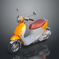 Orange And White Modern Scooter With Red Leather Seat Sleek Design And Side Mirrors