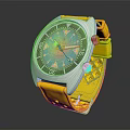 Stylish YEMA Watch With Yellow Strap Blue Numerical Dial And Silver Case