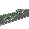 Two Green Open Top Vehicles Transporting Passengers On Urban Road 3d model