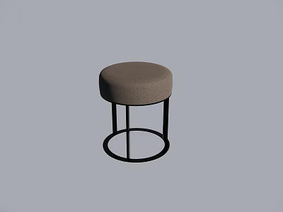 Round Padded Stool with Neutral Fabric Seat and Black Metal Frame 3d model