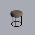 Round Padded Stool with Neutral Fabric Seat and Black Metal Frame