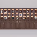 Elegant Wooden Bookcase With Glass Doors Built-in Lighting And Books Decorative Items