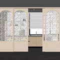 Modern White Frame Sliding Doors With Arched Glass Panels For Kitchen Interior