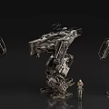 Game Character Three Detailed Giant Mechs With Small Human Figure Design