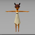 Female Character With Animal Ears Standing In White Dress Arms Outstretched