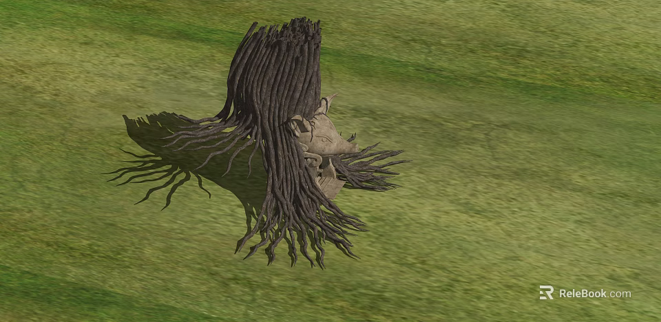 Unique Outdoor Sculptural Head With Long Braided Hair On Green Grass 3d model 