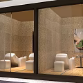 Cozy Restaurant Interior With White Curtains Wooden Tables Fresh Sign And Green Decor