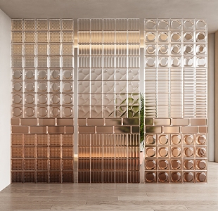 Modern partition gradient glass brick partition combination 3d model