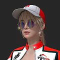 Woman In Red And White Sporty Outfit With Cap Pleated Skirt And Sneakers