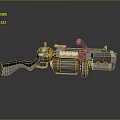 Futuristic Sci-Fi Weapon With Metallic Structure Orange Blue Accents And Mechanical Design