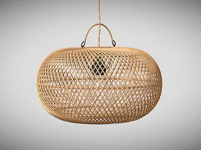 Rattan Pendant Light Hand Woven Round Shape Natural Design for Modern Interior Decor 3d model