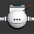 White Cartoon Robot Toy With Orange Antenna Blue Headphones And Reflective Surface