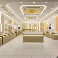 Luxurious Jewelry Store Interior With Gold Display Counters And Elegant Lighting