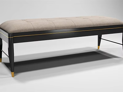 Modern Upholstered Bench With Beige Cushion Black Frame And Golden Legs 3d model