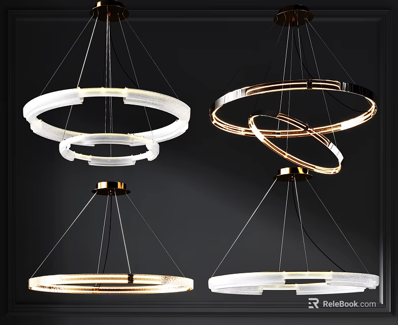 Modern Circular Chandeliers With Metallic Frames And Soft Layered Lighting 3d model