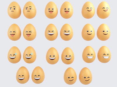 Cartoon Egg Characters With Various Emotions And Different Facial Expressions Collection 3d model