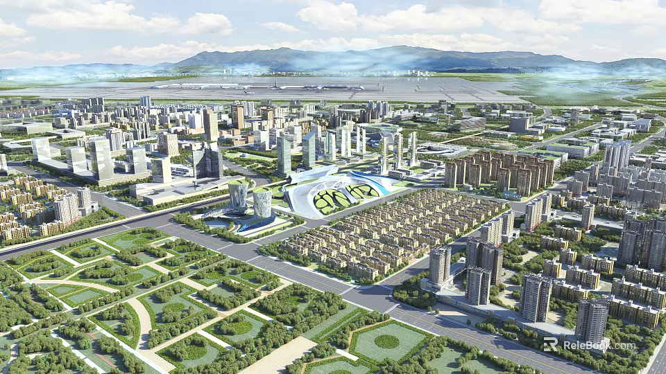 Aerial Planning of Modern City with High-rises Residential Areas and Parks 3d model 