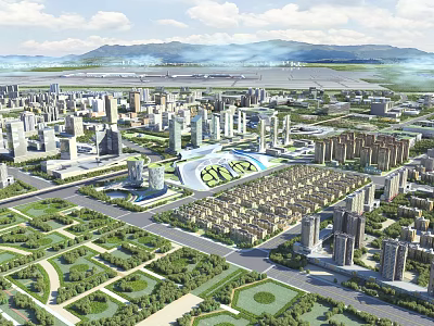 Aerial Planning of Modern City with High-rises Residential Areas and Parks 3d model