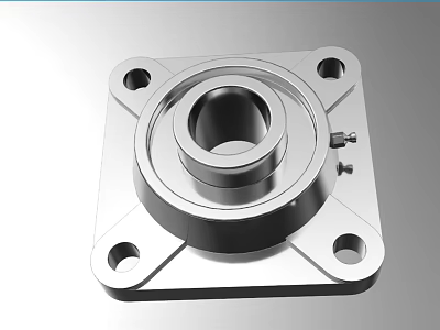 Industrial Square Flange Bearing Housing With Cylindrical Inner And Metal Mounting Holes 3d model