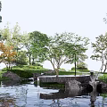 Tranquil Waterfront Landscape With Trees Rocks Pathways And Reflections On Water Surface
