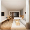 Modern Comfortable Hotel Guest Room With Warm Wooden Style And Spacious Bright Indoor Environment