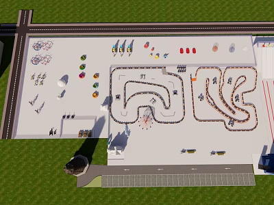 Outdoor Recreational Track Complex Featuring Curved Lanes Colorful Markers And Adjacent Parking Lot 3d model