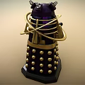 Purple And Gold Robot Character With Spherical Armor Sensors And Mechanical Arm