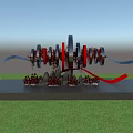 Floral Art Installation With Red Black Sculptural Floral Design Dynamic Ribbon On Green Lawn